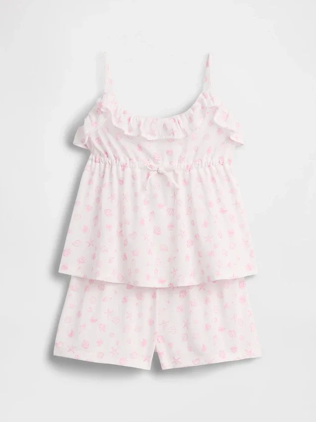Çocuklar İçin Geri Dönüştürülmüş Pijama Fırfırlı Cami ve Şortlar Seti