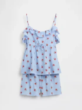 Çocuklar İçin Geri Dönüştürülmüş Pijama Fırfırlı Cami ve Şortlar Seti