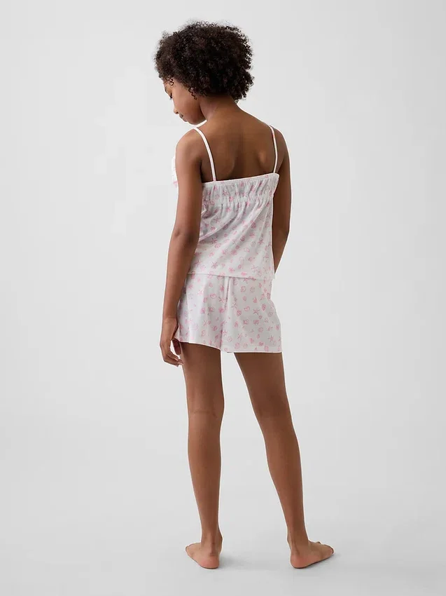 Çocuklar İçin Geri Dönüştürülmüş Pijama Fırfırlı Cami ve Şortlar Seti