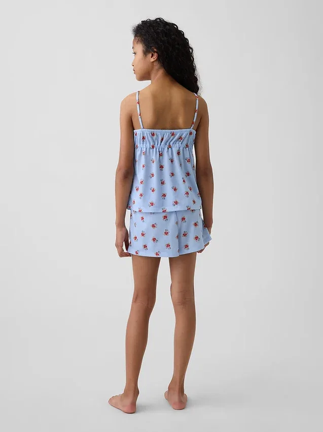 Çocuklar İçin Geri Dönüştürülmüş Pijama Fırfırlı Cami ve Şortlar Seti