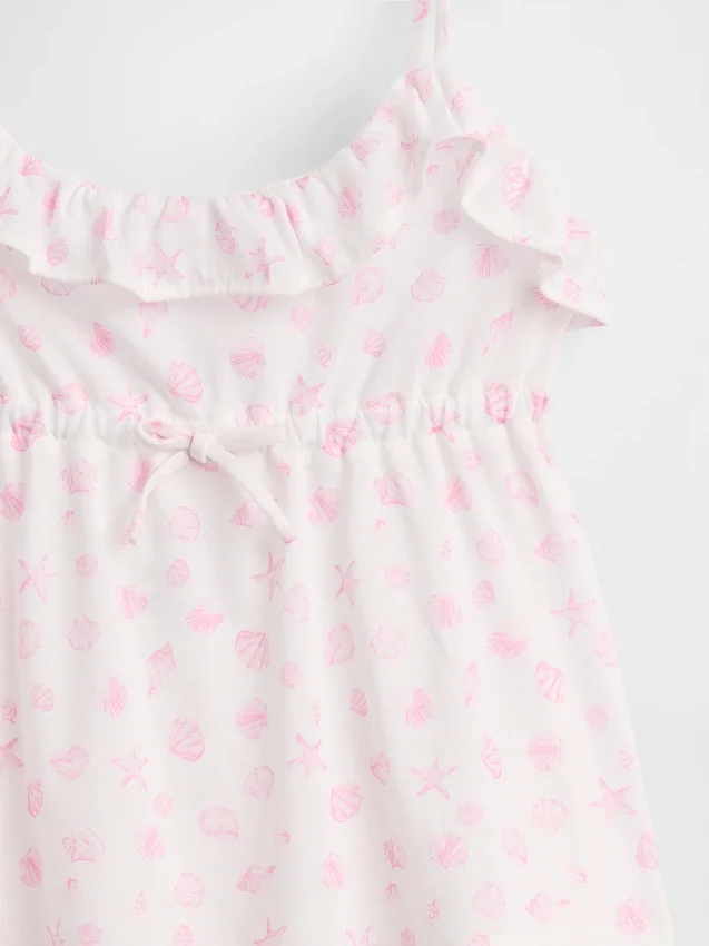 Çocuklar İçin Geri Dönüştürülmüş Pijama Fırfırlı Cami ve Şortlar Seti