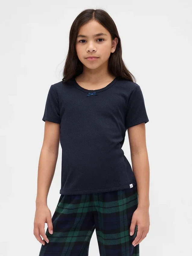 Çocuklar İçin Geri Dönüştürülmüş Pointelle Pijama Tişörtü
