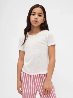 Çocuklar İçin Geri Dönüştürülmüş Pointelle Pijama Tişörtü