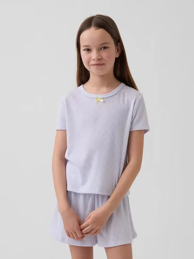 Çocuklar İçin Geri Dönüştürülmüş Pointelle Pijama Tişörtü