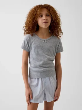 Çocuklar İçin Geri Dönüştürülmüş Pointelle Pijama Tişörtü