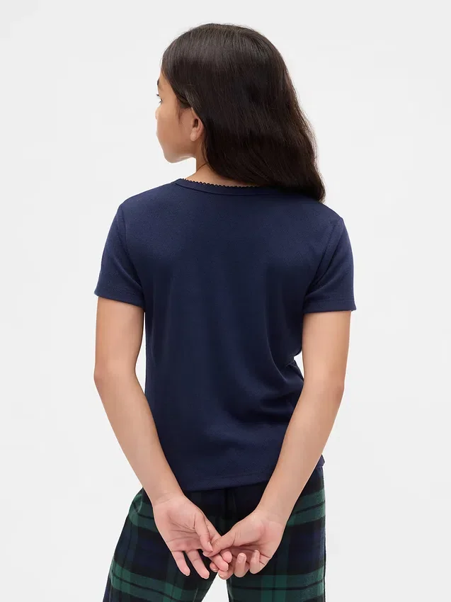 Çocuklar İçin Geri Dönüştürülmüş Pointelle Pijama Tişörtü