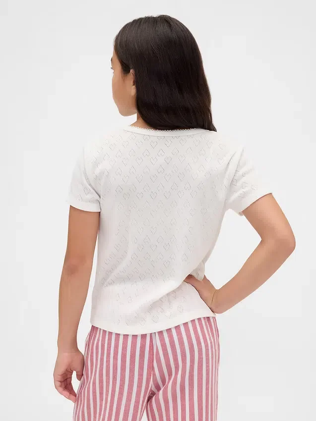 Çocuklar İçin Geri Dönüştürülmüş Pointelle Pijama Tişörtü