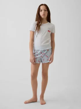 Çocuklar İçin Geri Dönüştürülmüş Ribana Pijama Şortlar Seti