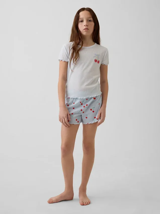 Çocuklar İçin Geri Dönüştürülmüş Ribana Pijama Şortlar Seti