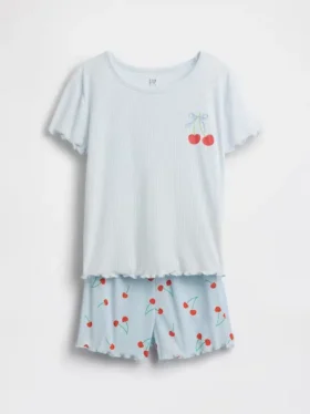 Çocuklar İçin Geri Dönüştürülmüş Ribana Pijama Şortlar Seti