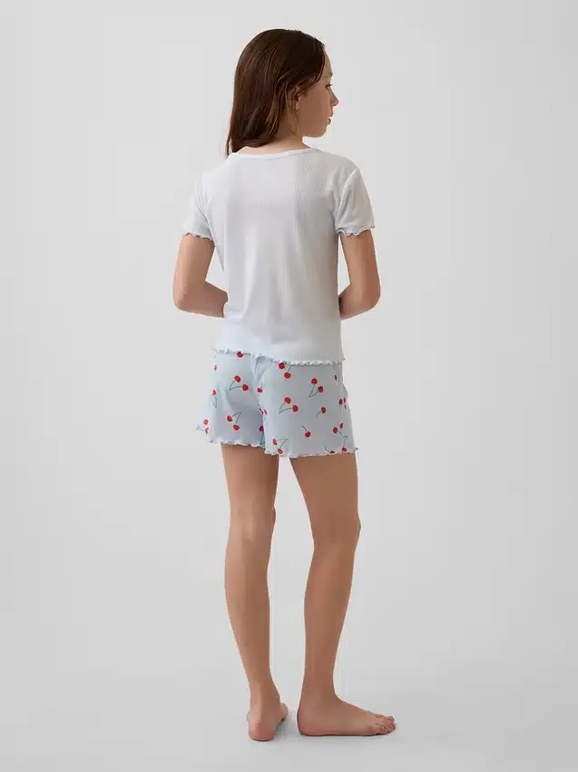 Çocuklar İçin Geri Dönüştürülmüş Ribana Pijama Şortlar Seti