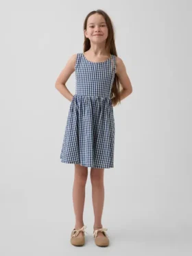 Çocuklar İçin Gingham Desenli Denim Elbise