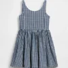 Çocuklar İçin Gingham Desenli Denim Elbise