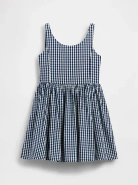 Çocuklar İçin Gingham Desenli Denim Elbise