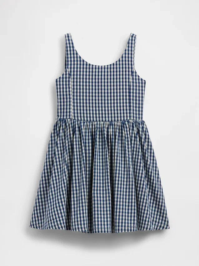 Çocuklar İçin Gingham Desenli Denim Elbise