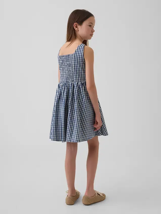 Çocuklar İçin Gingham Desenli Denim Elbise