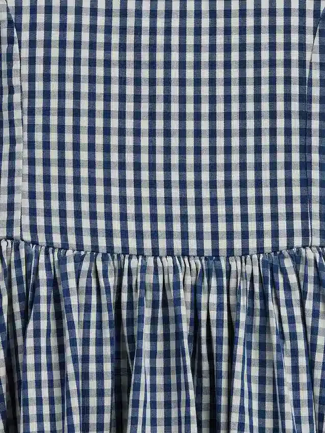 Çocuklar İçin Gingham Desenli Denim Elbise