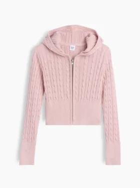 Çocuklar İçin Kablo Örgü Kazaklı Fermuarlı Kapüşonlu Sweatshirt