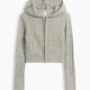 Çocuklar İçin Kablo Örgü Kazaklı Fermuarlı Kapüşonlu Sweatshirt