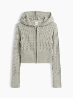 Çocuklar İçin Kablo Örgü Kazaklı Fermuarlı Kapüşonlu Sweatshirt