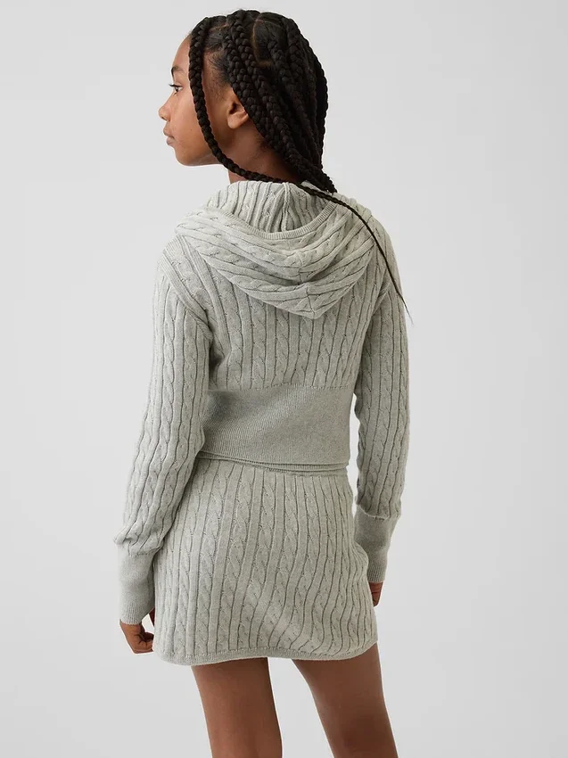 Çocuklar İçin Kablo Örgü Kazaklı Fermuarlı Kapüşonlu Sweatshirt