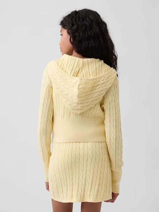 Çocuklar İçin Kablo Örgü Kazaklı Fermuarlı Kapüşonlu Sweatshirt
