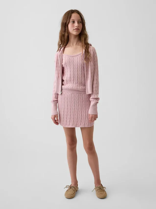 Çocuklar İçin Kablo Örgü Kazaklı Fermuarlı Kapüşonlu Sweatshirt