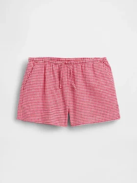Çocuklar İçin Keten-Pamuklu Gingham Kolay Şortlar