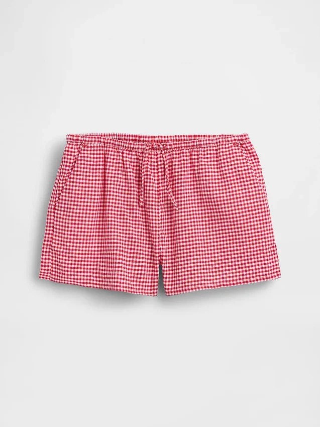 Çocuklar İçin Keten-Pamuklu Gingham Kolay Şortlar