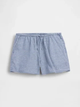 Çocuklar İçin Keten-Pamuklu Gingham Kolay Şortlar