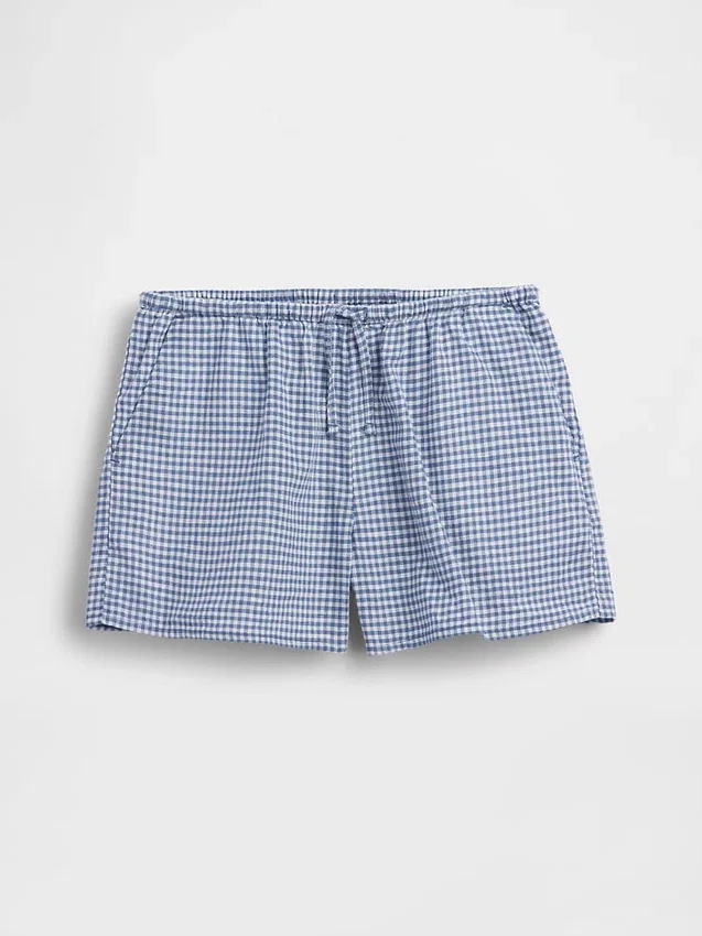 Çocuklar İçin Keten-Pamuklu Gingham Kolay Şortlar