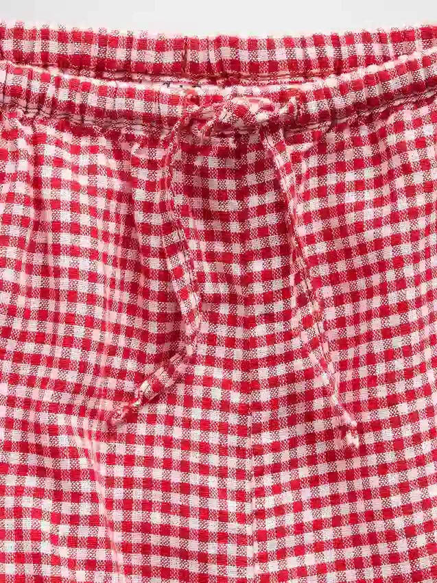 Çocuklar İçin Keten-Pamuklu Gingham Kolay Şortlar