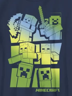 Çocuklar İçin Minecraft Steve ve Alex Vs Mobs Grafikli Tişört