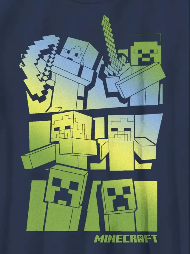 Çocuklar İçin Minecraft Steve ve Alex Vs Mobs Grafikli Tişört