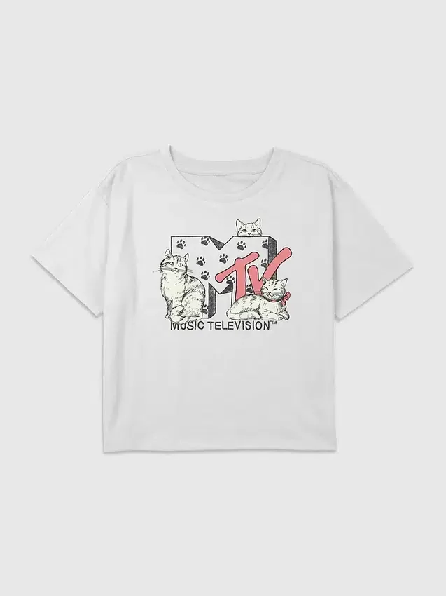 Çocuklar İçin MTV Cats Grafikli Boxy Crop Tişört