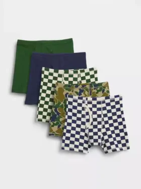 Çocuklar İçin Organik Esnek Pamuklu Boxer Şortlar (5'li Paket)