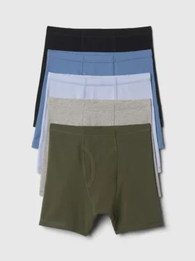 Çocuklar İçin Organik Esnek Pamuklu Düz Renkli Boxer Şort (5'li Paket)