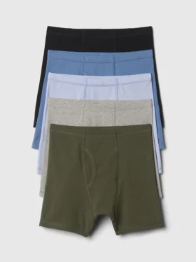 Çocuklar İçin Organik Esnek Pamuklu Düz Renkli Boxer Şort (5'li Paket)