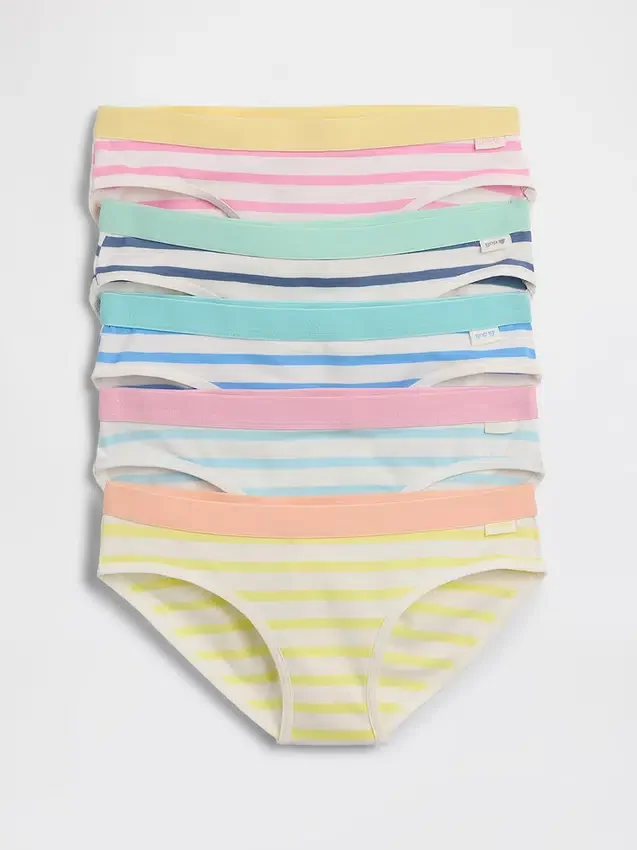 Çocuklar İçin Organik Esnek Pamuklu Çizgili Bikini Külot (5'li Paket)