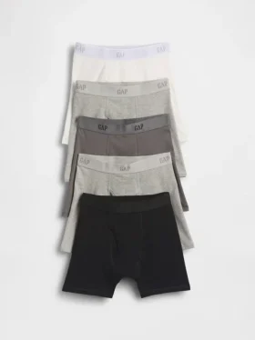 Çocuklar İçin Organik Esnek Pamuklu Logolu Boxer Külot (5'li Paket)