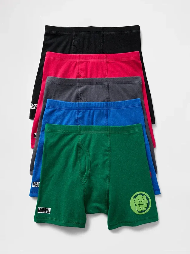 Çocuklar İçin Organik Esnek Pamuklu Marvel Boxer Şort (5'li Paket)