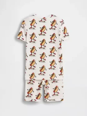 Çocuklar İçin Organik Fırçalanmış Pamuklu Hot Dog Pijama Şortlar Seti