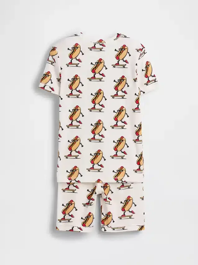 Çocuklar İçin Organik Fırçalanmış Pamuklu Hot Dog Pijama Şortlar Seti