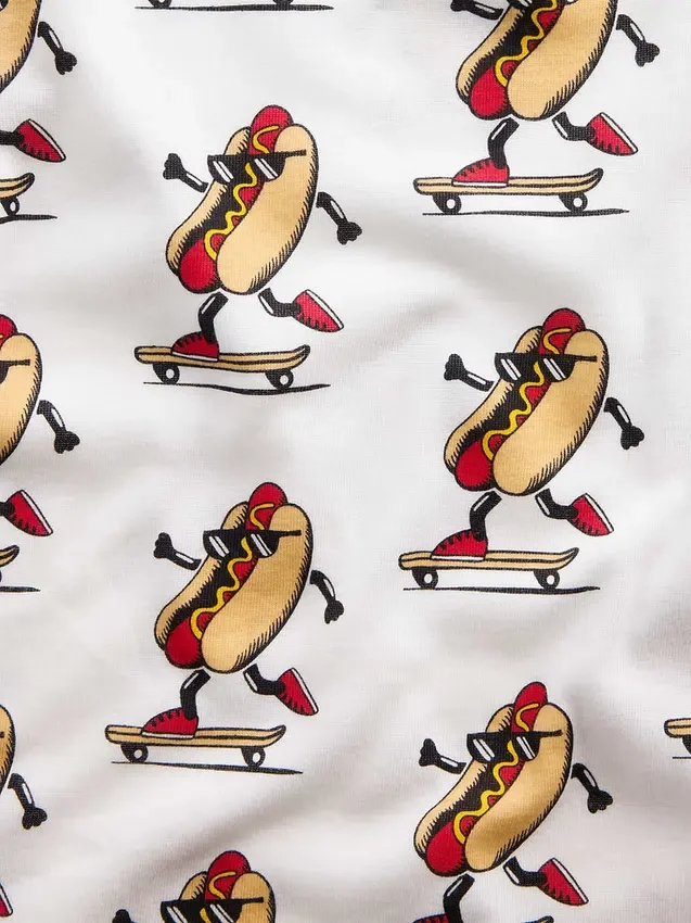 Çocuklar İçin Organik Fırçalanmış Pamuklu Hot Dog Pijama Şortlar Seti