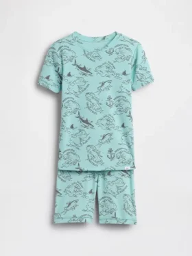 Çocuklar İçin Organik Fırçalanmış Pamuklu Korsan Haritası Pijama Şortlar Seti