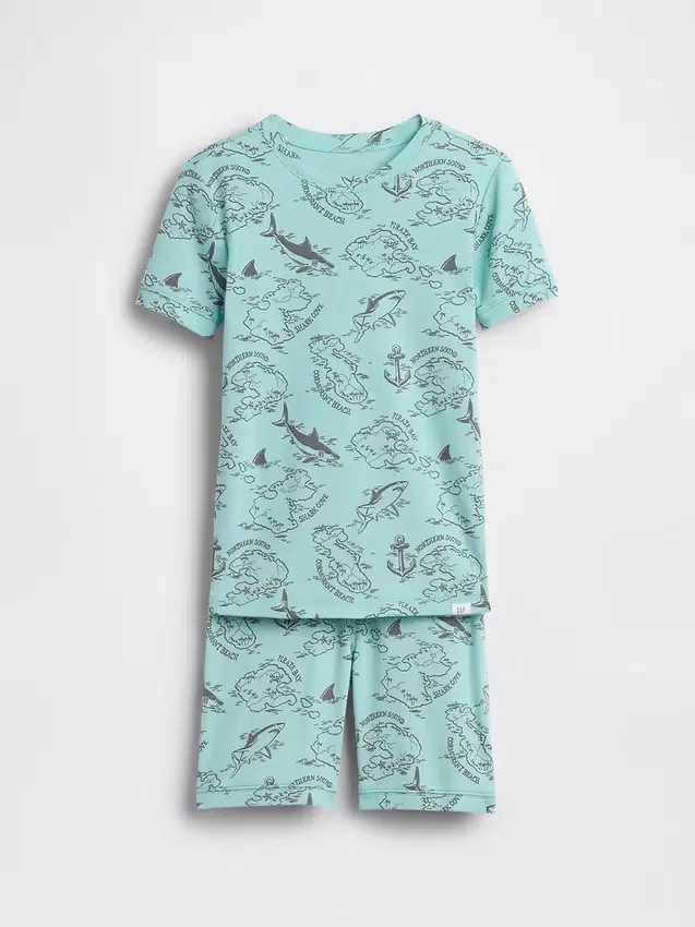 Çocuklar İçin Organik Fırçalanmış Pamuklu Korsan Haritası Pijama Şortlar Seti