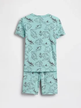 Çocuklar İçin Organik Fırçalanmış Pamuklu Korsan Haritası Pijama Şortlar Seti