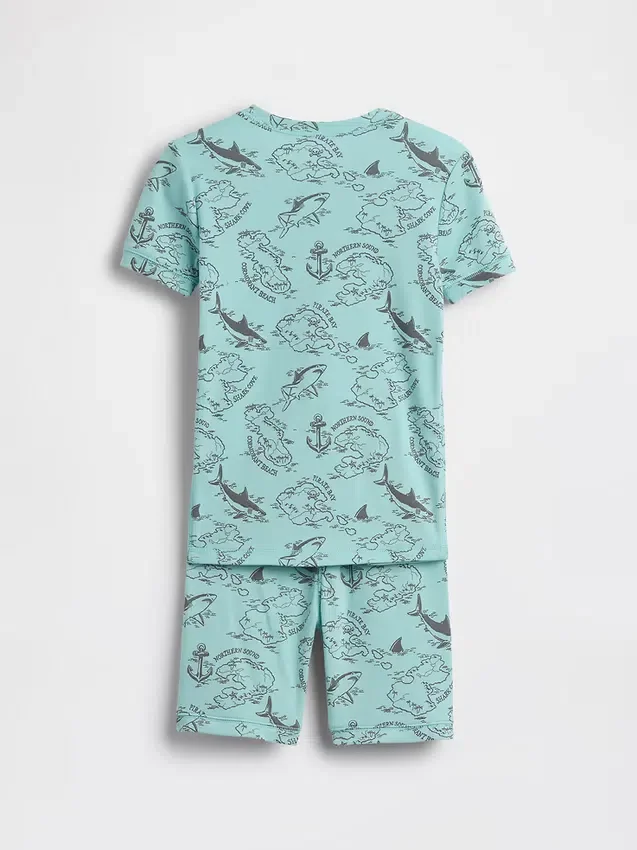 Çocuklar İçin Organik Fırçalanmış Pamuklu Korsan Haritası Pijama Şortlar Seti