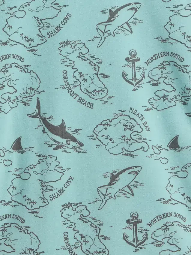 Çocuklar İçin Organik Fırçalanmış Pamuklu Korsan Haritası Pijama Şortlar Seti