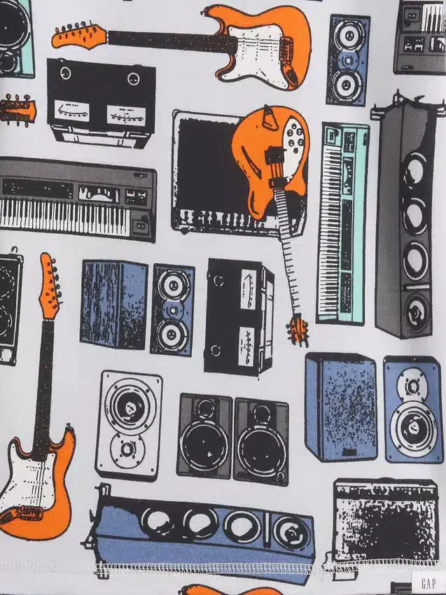 Çocuklar İçin Organik Fırçalanmış Pamuklu Müzik Pijama Şortlar Seti